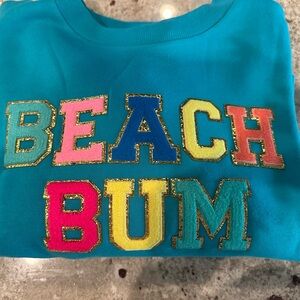Judith March Blue Multicolor Sweatshirt “Beach Bum”. NWT